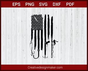Fishing Hunting USA Flag, Fishing Hook svg Cut File For Cricut Silhouette eps png dxf Printable Files