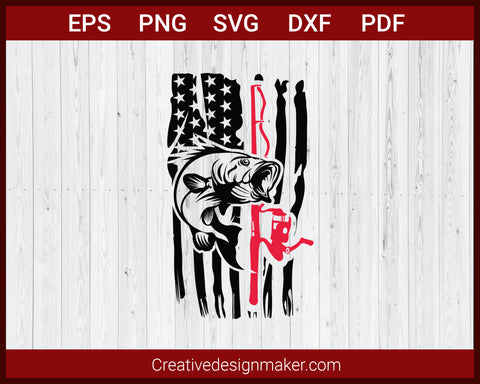 Fishing And Hunting American Flag SVG Cricut Silhouette DXF PNG EPS Cut File