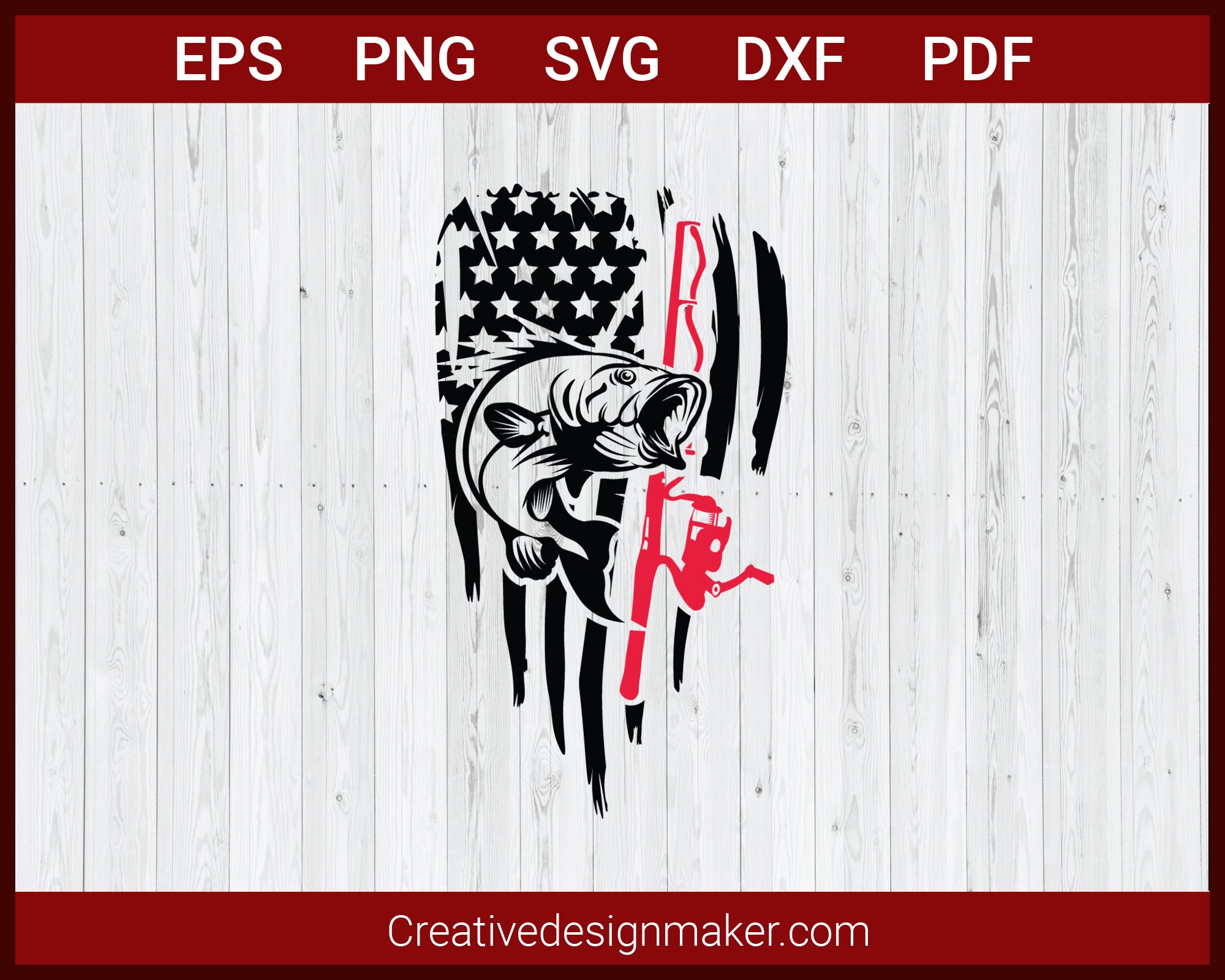 Distressed American Flag Hunting Fishing SVG Cricut Silhouette DXF PNG EPS Cut File