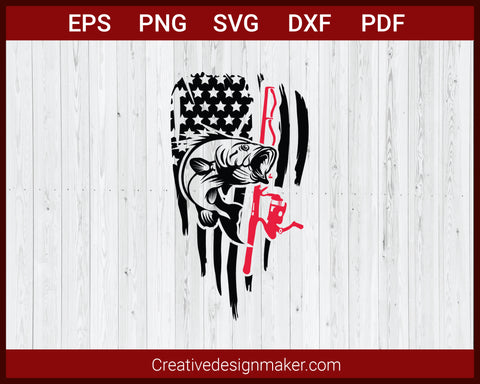 Distressed American Flag Hunting Fishing SVG Cricut Silhouette DXF PNG EPS Cut File