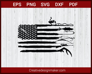 Hunting and Fishing American Flag SVG Cut File For Cricut Silhouette –  Creativedesignmaker