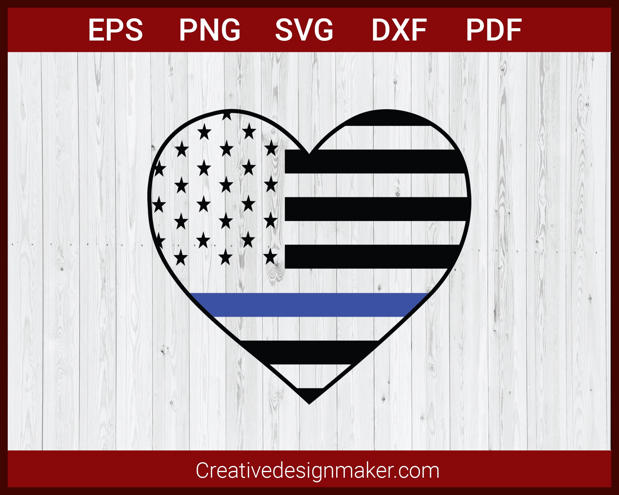Love Our Police Officer US Flag Heart Thin Blue Line SVG Cricut Silhouette DXF PNG EPS Cut File
