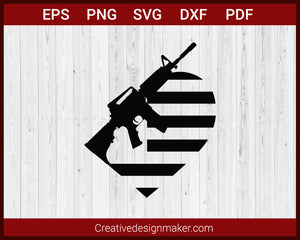 Love American Flag With AR-15 Gun SVG Cricut Silhouette DXF PNG EPS Cut File