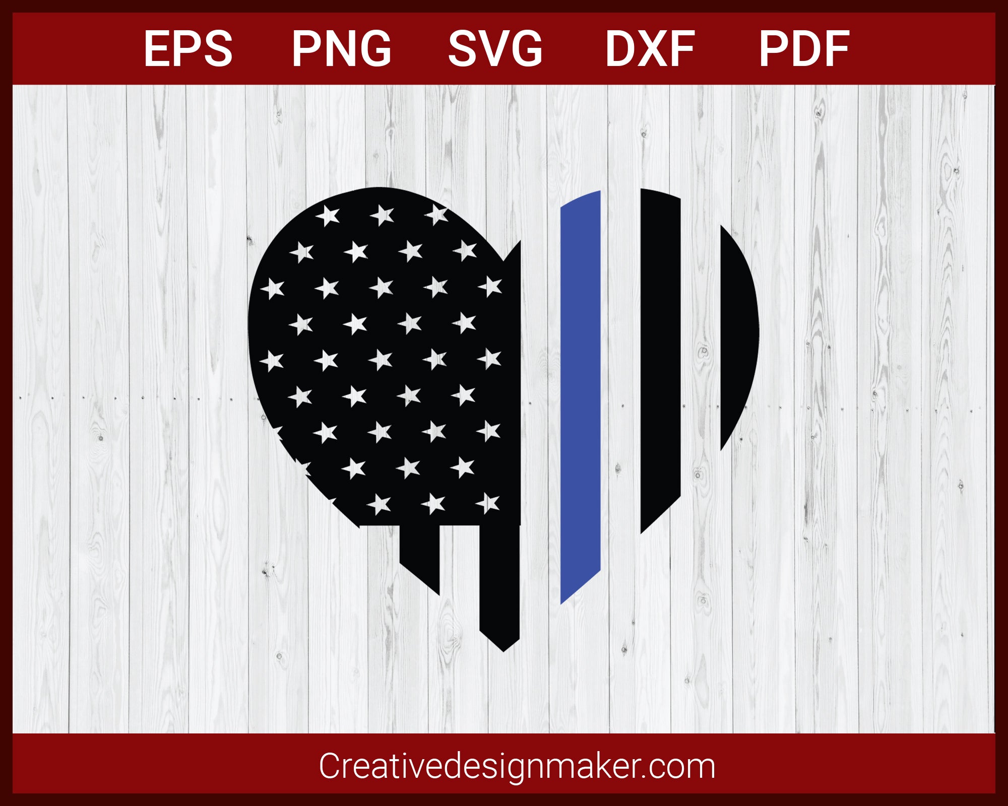 Love Us Flag Blue Line Police Badge SVG Cricut Silhouette DXF PNG EPS Cut File
