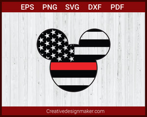 Minnie Mouse Fire Dept Red Line American Flag SVG Cricut Silhouette DXF PNG EPS Cut File