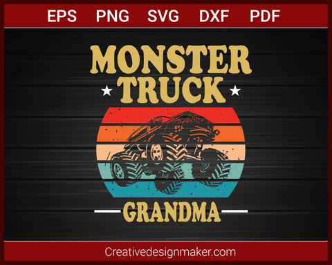 Monster Truck Grandma Retro Vintage Monster Truck T-shirt SVG PNG DXF EPS PDF Cricut Cameo File Silhouette Art, Designs For Shirts