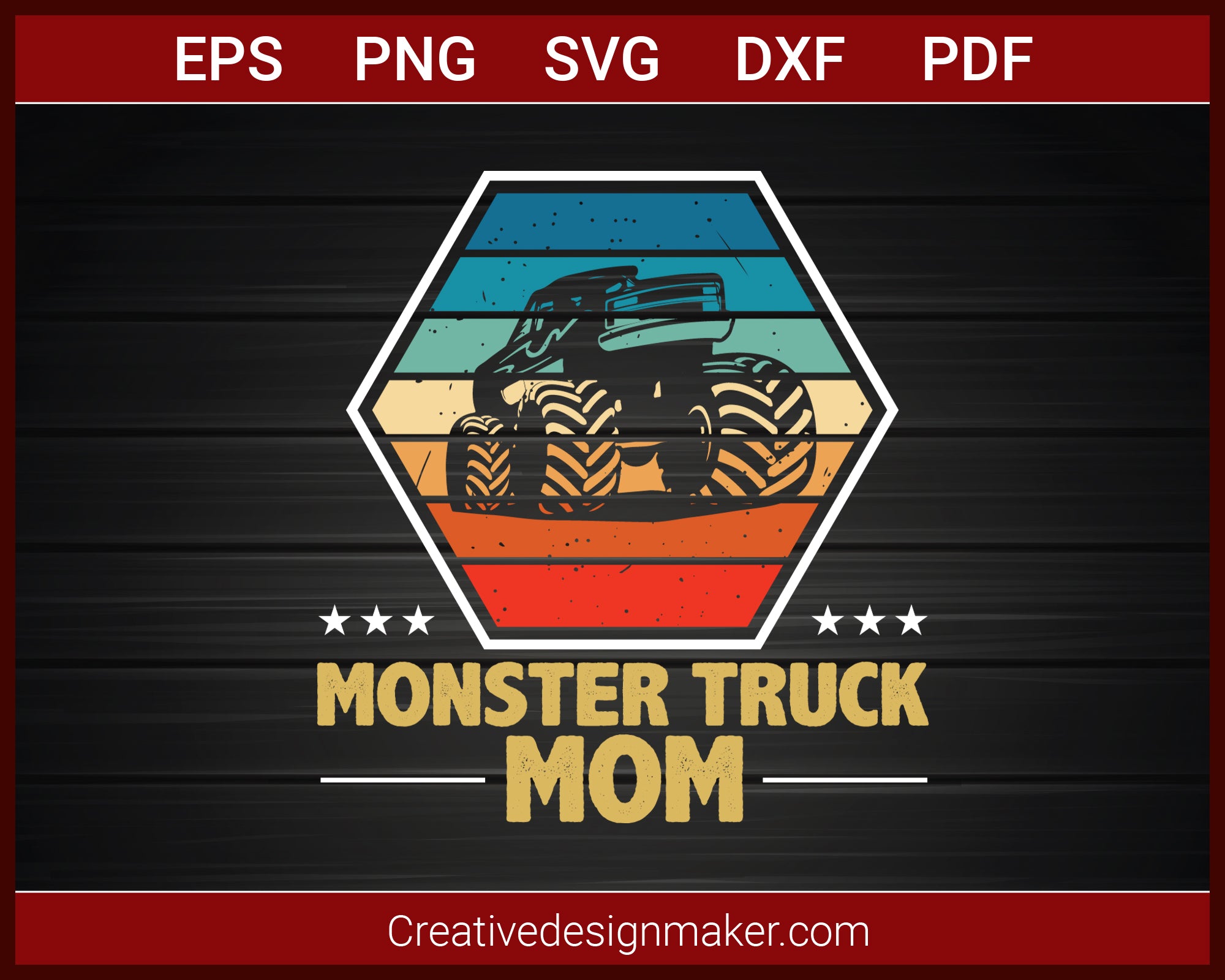 Monster Truck Mom Retro Vintage Monster Truck T-shirt SVG PNG DXF EPS PDF Cricut Cameo File Silhouette Art, Designs For Shirts