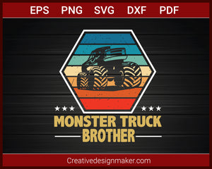 Monster Truck Brother Retro Vintage Monster Truck T-shirt SVG PNG DXF EPS PDF Cricut Cameo File Silhouette Art, Designs For Shirts