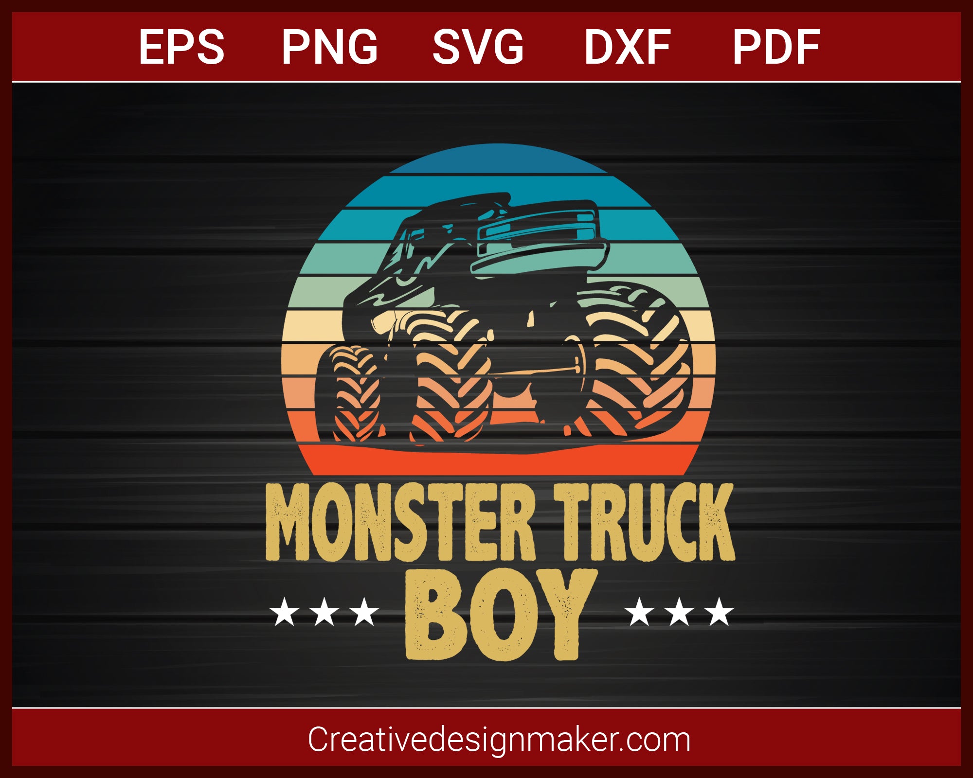 Monster Truck Boy Bigfoot Vintage Monster Truck T-shirt SVG PNG DXF EPS PDF Cricut Cameo File Silhouette Art, Designs For Shirts