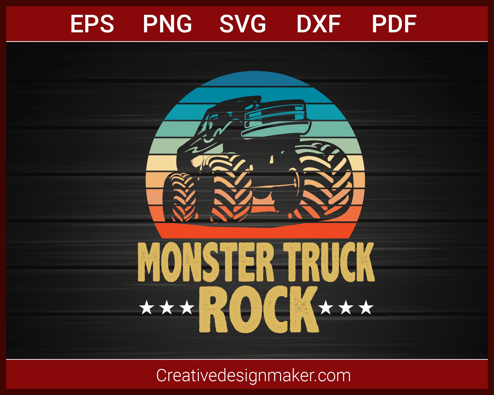 Monster Truck Rock Bigfoot Vintage Monster Truck T-shirt SVG PNG DXF EPS PDF Cricut Cameo File Silhouette Art, Designs For Shirts