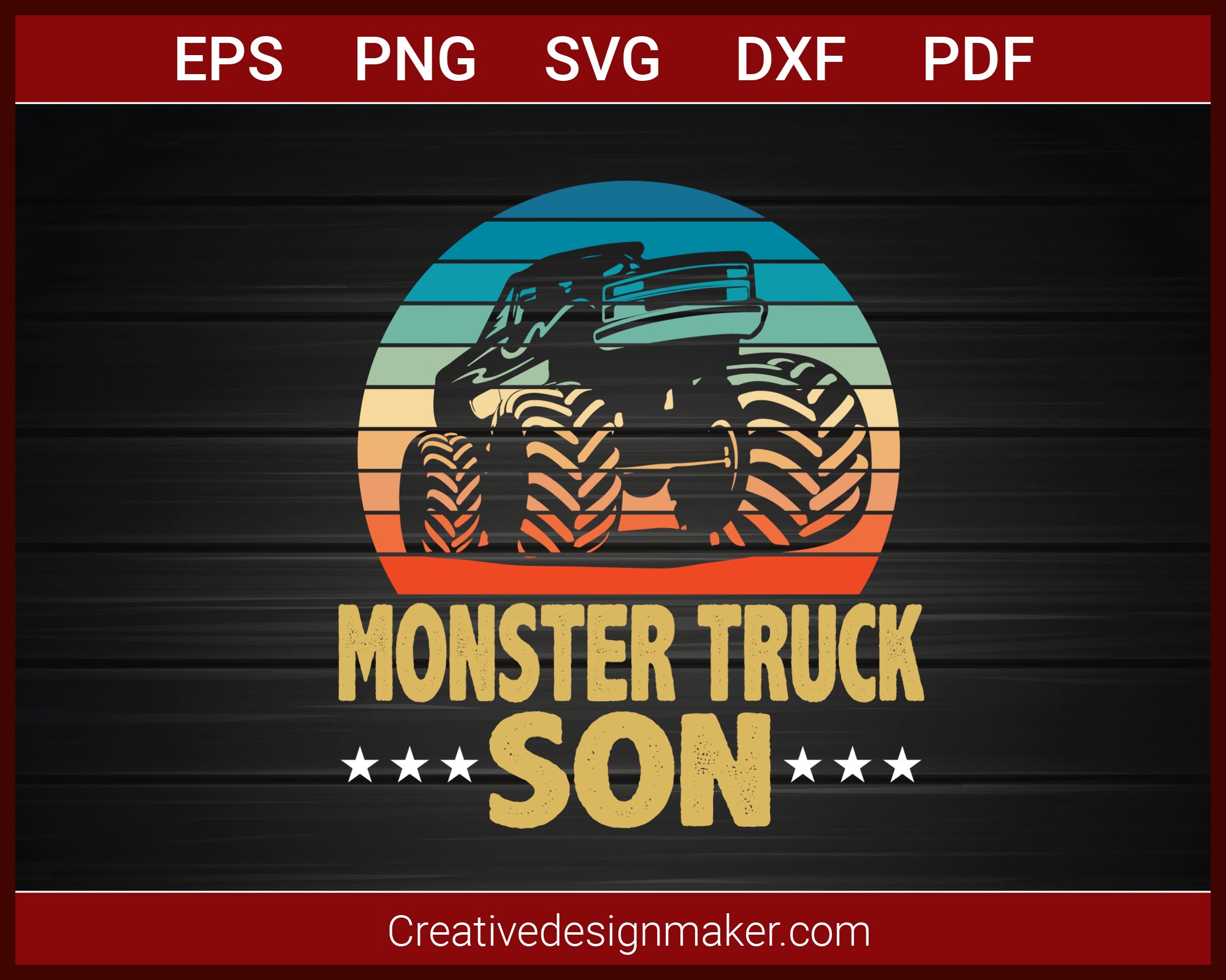 Monster Truck Son Bigfoot Vintage Monster Truck T-shirt SVG PNG DXF EPS PDF Cricut Cameo File Silhouette Art, Designs For Shirts