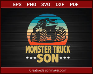 Monster Truck Son Bigfoot Vintage Monster Truck T-shirt SVG PNG DXF EPS PDF Cricut Cameo File Silhouette Art, Designs For Shirts