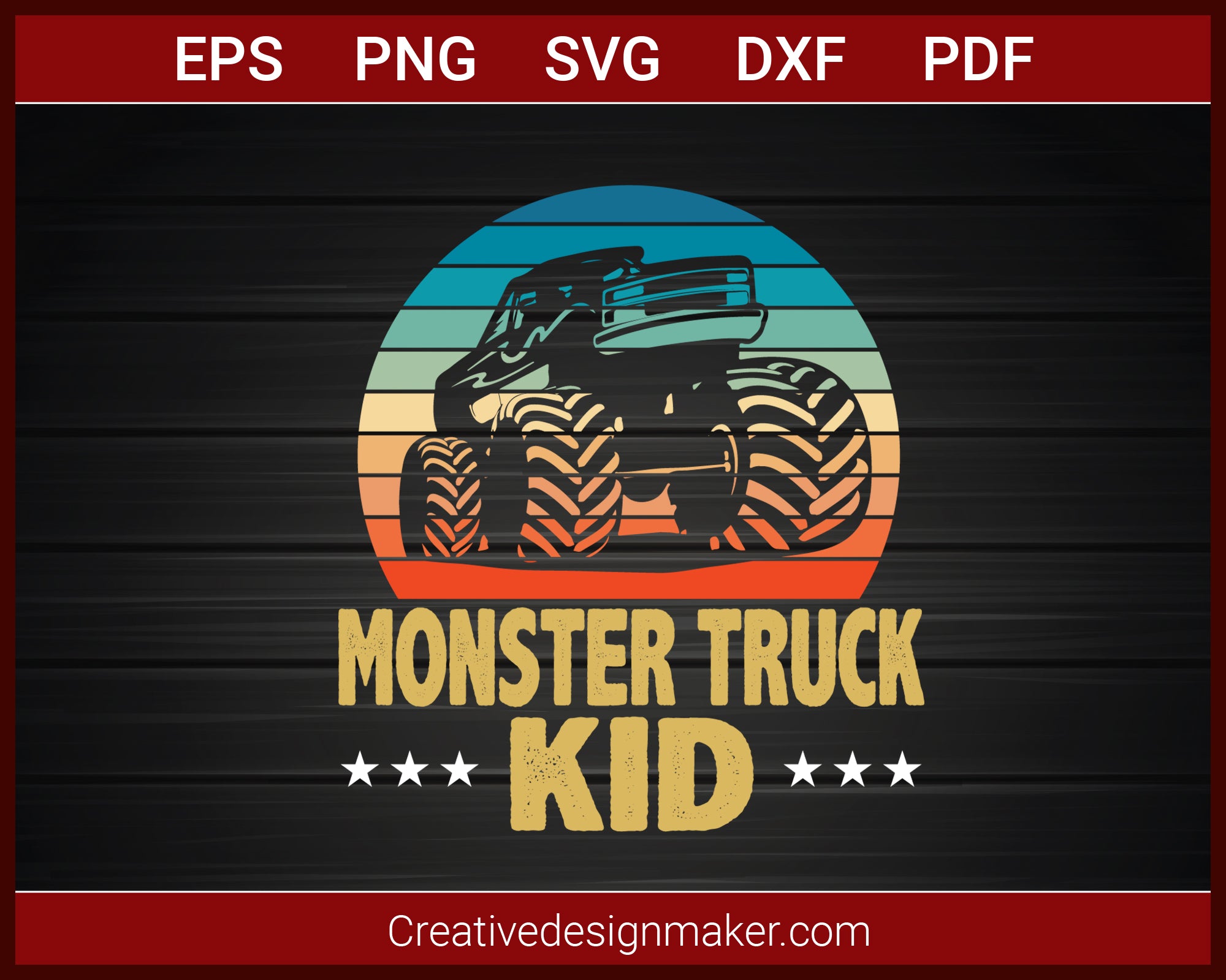 Monster Truck Kid Bigfoot Vintage Monster Truck T-shirt SVG PNG DXF EPS PDF Cricut Cameo File Silhouette Art, Designs For Shirts