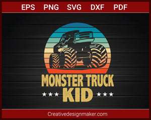 Monster Truck Kid Bigfoot Vintage Monster Truck T-shirt SVG PNG DXF EPS PDF Cricut Cameo File Silhouette Art, Designs For Shirts