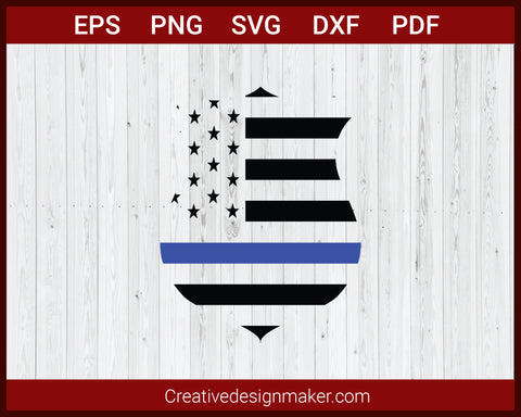 American Flag Thin Blue Line Badge SVG Cricut Silhouette DXF PNG EPS Cut File