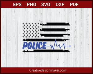 Back The Blue Badge Heart Beat American Flag Police SVG Cricut Silhouette DXF PNG EPS Cut File