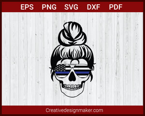 Blue Lives Matter Thin Blue Line Punisher Skull US Flag SVG Cricut Silhouette DXF PNG EPS Cut File