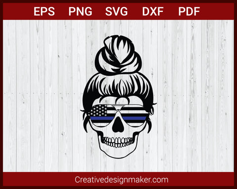 Blue Lives Matter Thin Blue Line Punisher Skull US Flag SVG Cricut Silhouette DXF PNG EPS Cut File