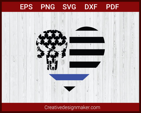 Love Our Police Officer US Flag Heart Thin Blue Line SVG Cricut Silhouette DXF PNG EPS Cut File