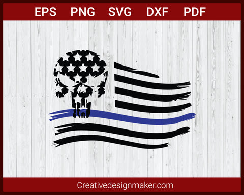 American Flag, Blue Line SVG, Police Flag SVG Cricut Silhouette DXF PNG EPS Cut File