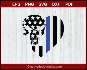 Love Police Officer US Flag Heart Thin Blue Line SVG Cricut Silhouette DXF PNG EPS Cut File