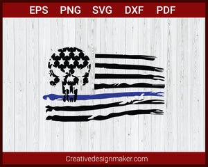 Thin Blue Line Flag Decals SVG Cricut Silhouette DXF PNG EPS Cut File