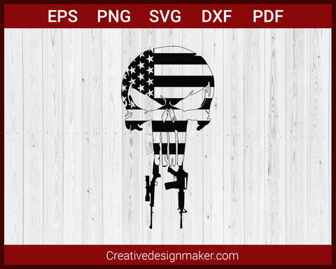 Distressed American Flag Punisher Skull With Guns SVG Cricut Silhouette DXF PNG EPS Cut File