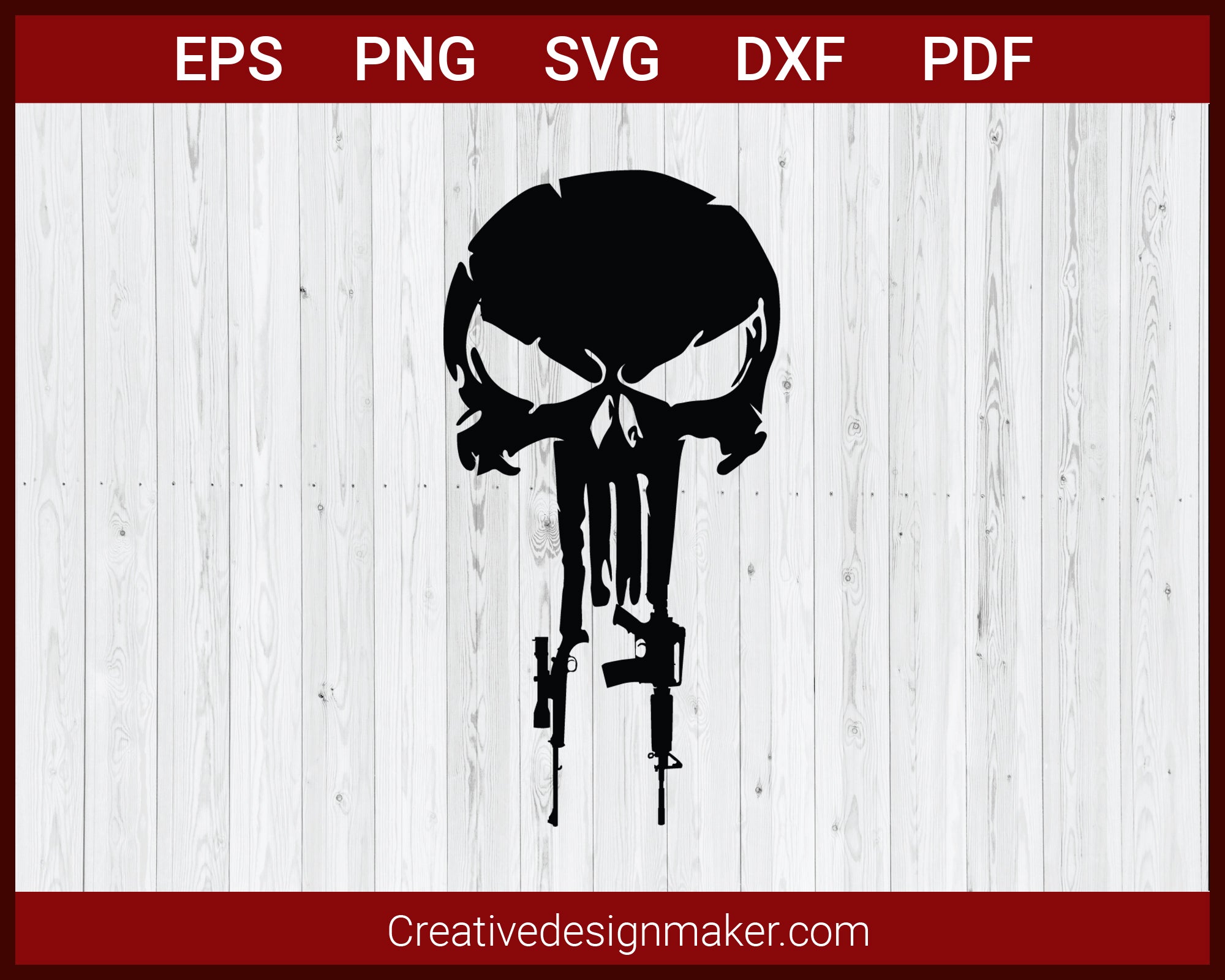 Punisher Skull With Guns SVG Cricut Silhouette DXF PNG EPS Cut File