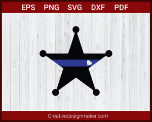 Star with Blue Line Police Badge SVG Cricut Silhouette DXF PNG EPS Cut File