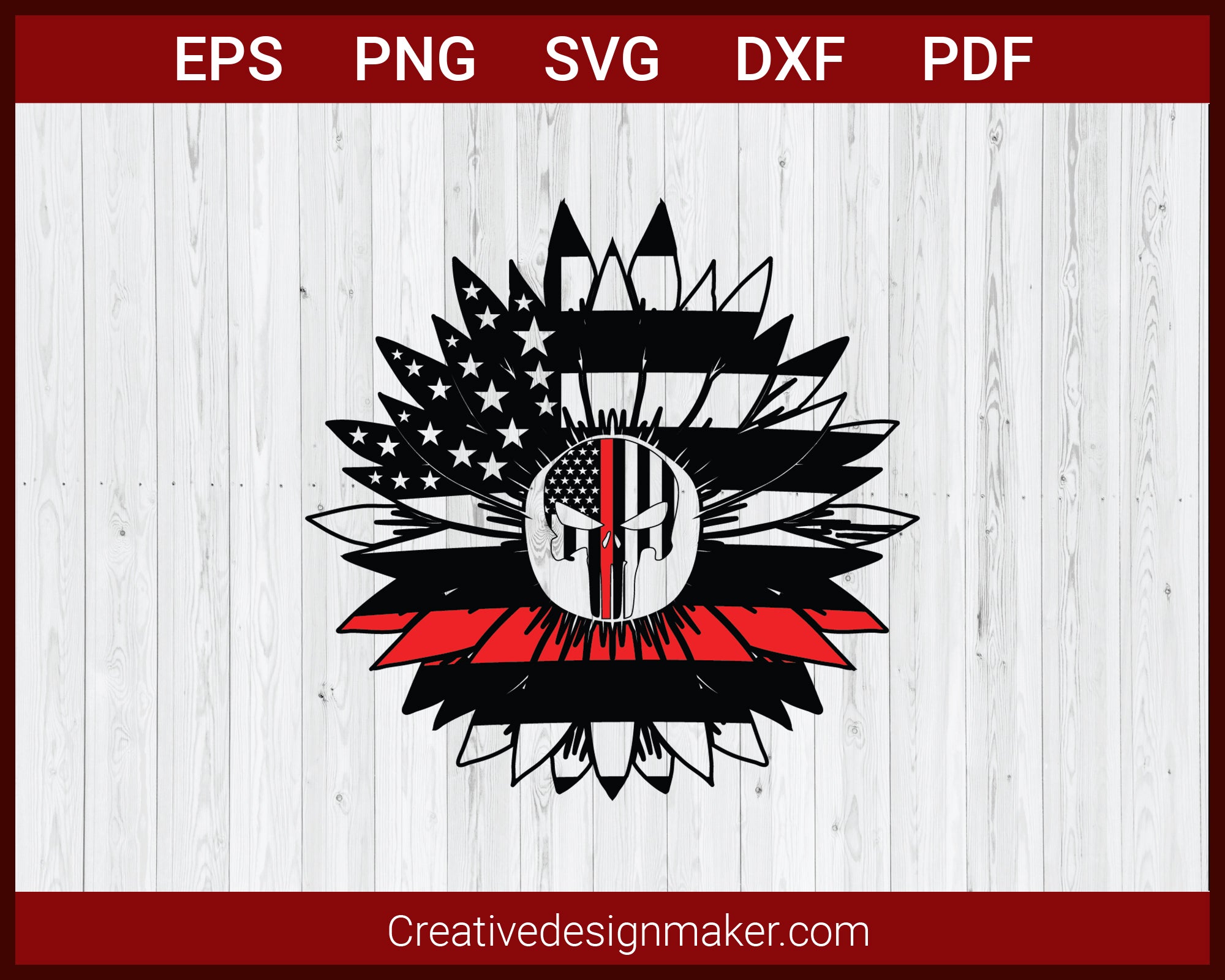 Sunflower USA Flag Punisher Skull SVG Cricut Silhouette DXF PNG EPS Cut File