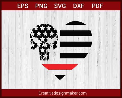 USA Flag Punisher Love Skull SVG Cricut Silhouette DXF PNG EPS Cut File