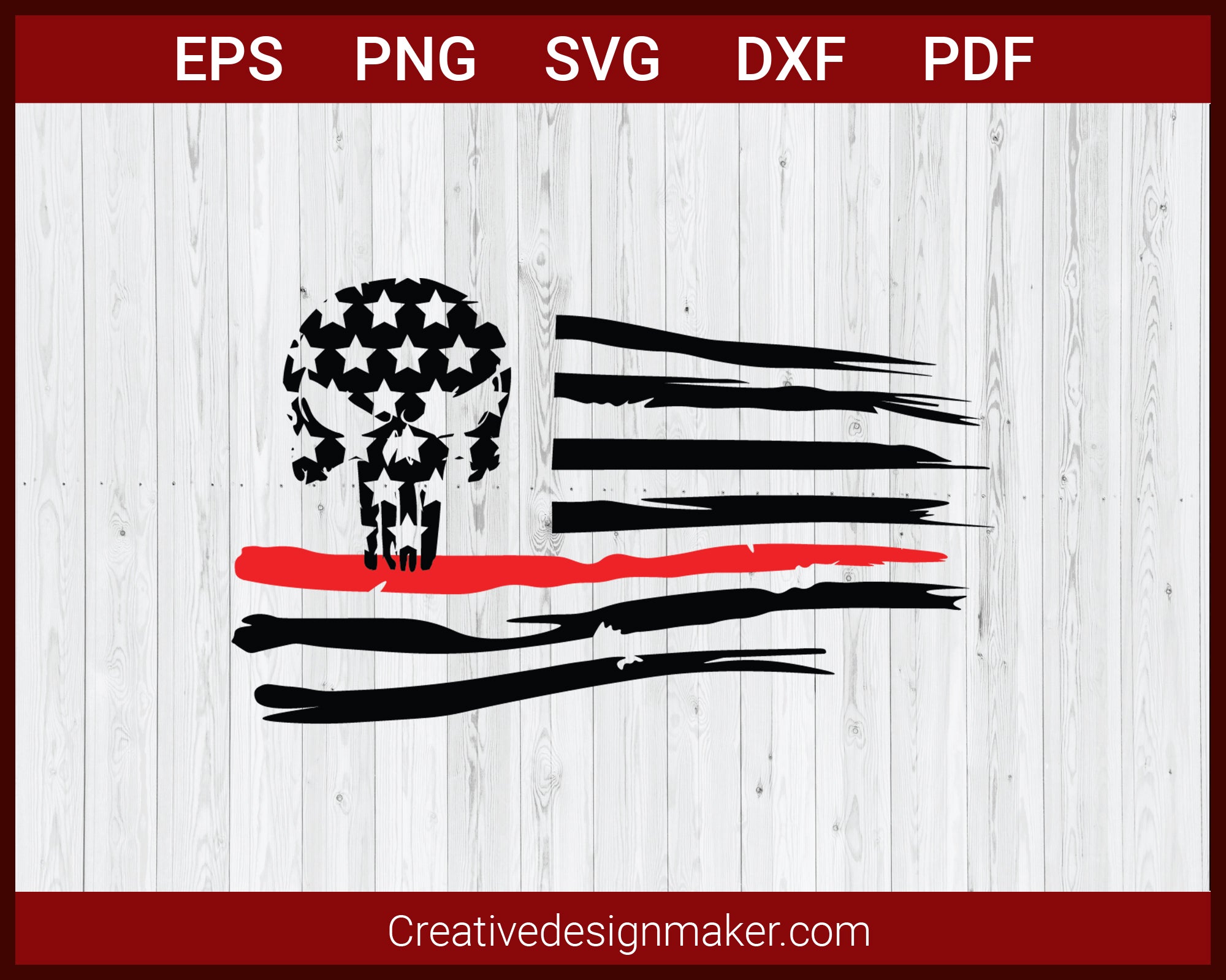 Thin Red Line USA Flag Punisher SVG Cricut Silhouette DXF PNG EPS Cut File