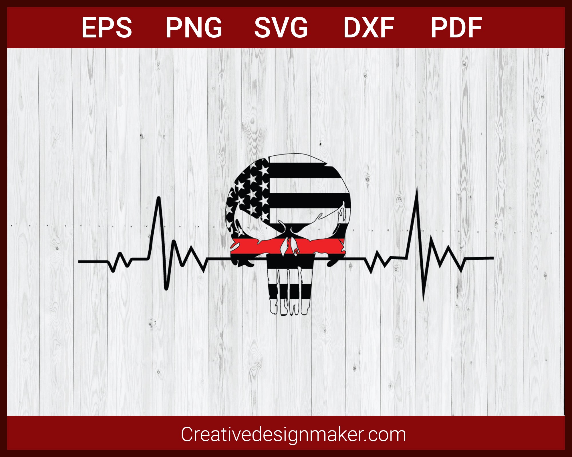 Distressed Thin Red Line USA Flag Punisher SVG Cricut Silhouette DXF PNG EPS Cut File