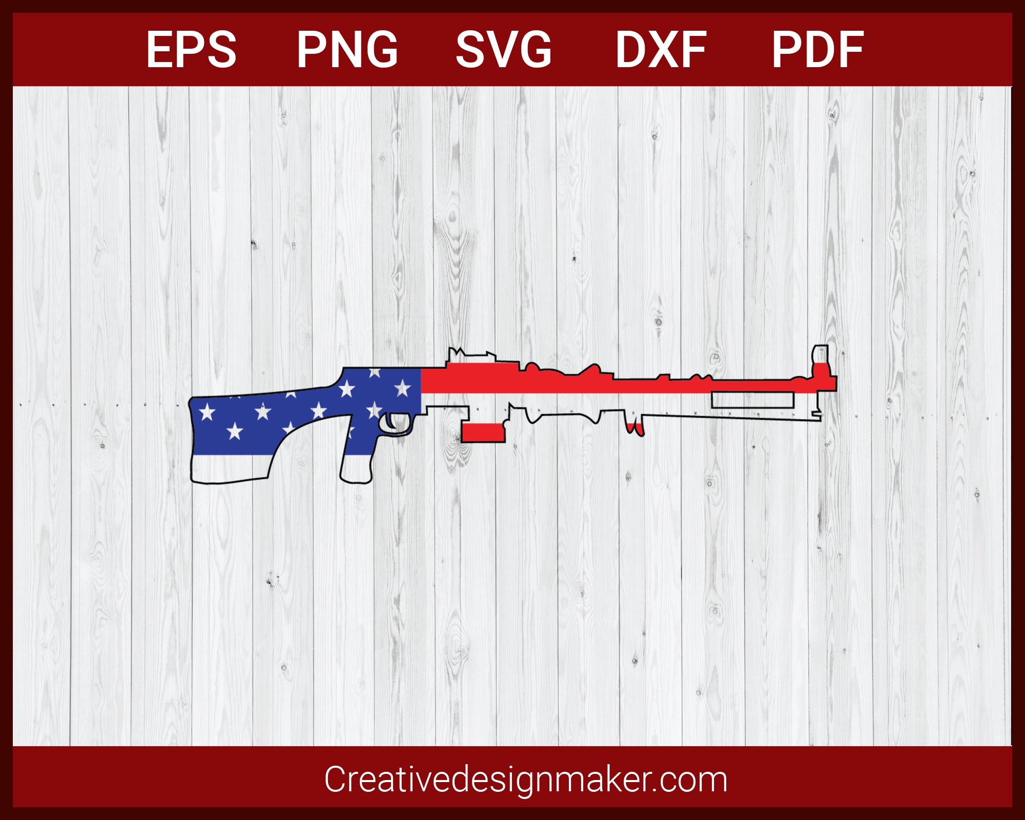 Gun With American Flag SVG Cricut Silhouette DXF PNG EPS Cut File