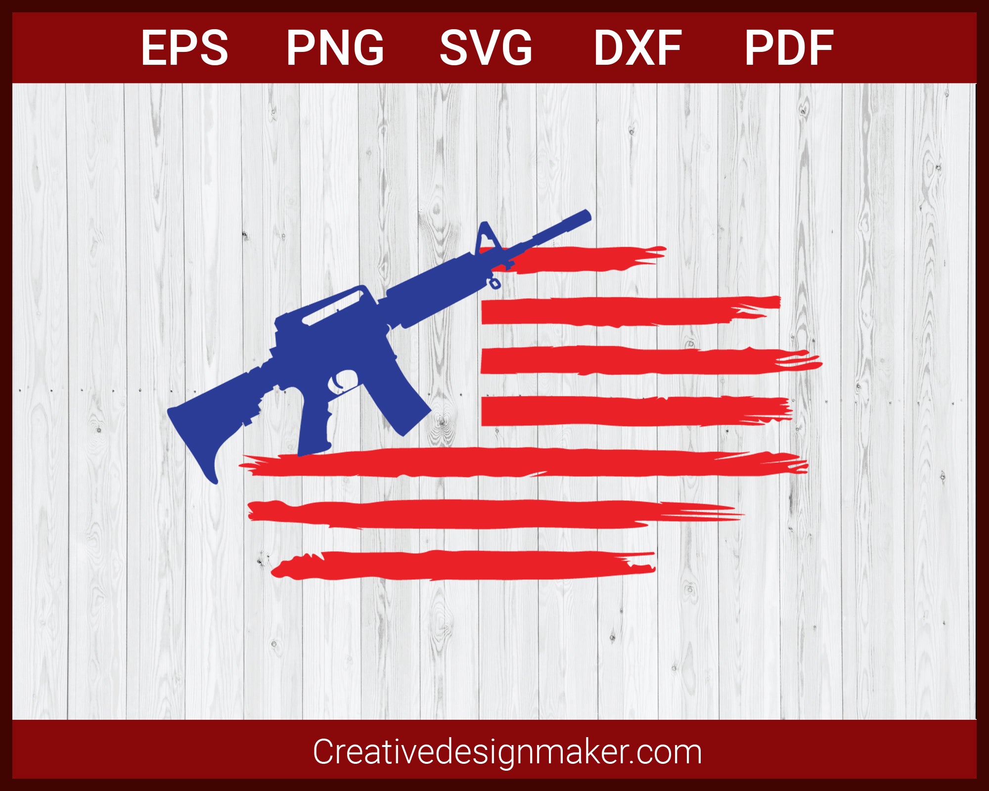 AR-15 Gun with US Flag SVG Cricut Silhouette DXF PNG EPS Cut File