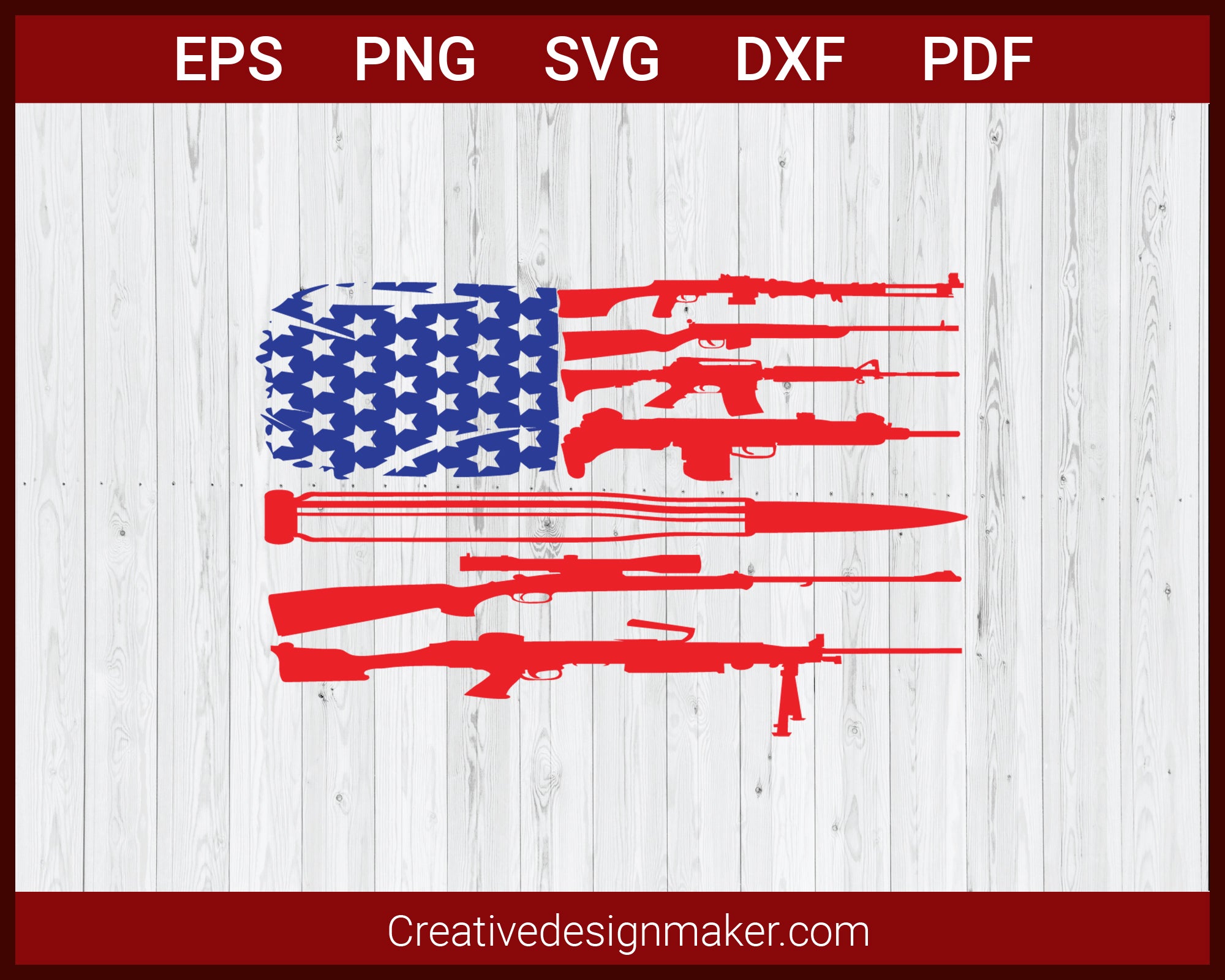 US Flag with Guns as Stripes SVG Cricut Silhouette DXF PNG EPS Cut File