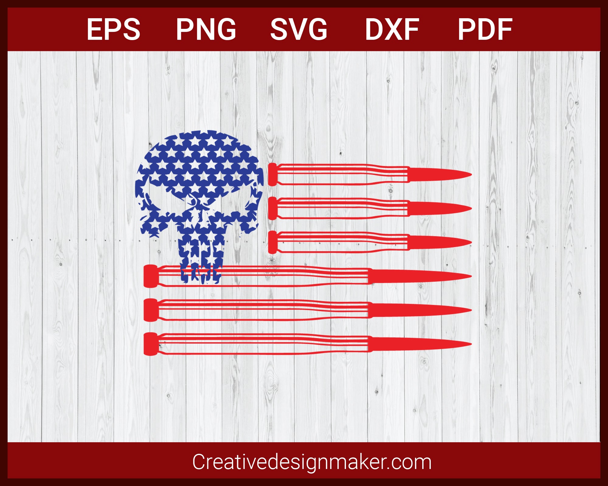 American Flag Punisher Skulls with Guns Bullet SVG Cricut Silhouette DXF PNG EPS Cut File