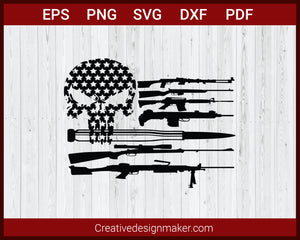 USA Guns Weapons Flag Rifles Stripes Armed American Punisher SVG Cricut Silhouette DXF PNG EPS Cut File