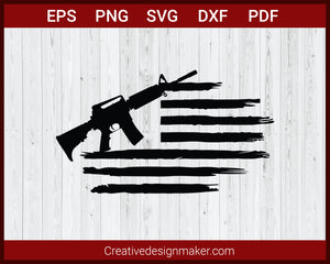 American Flag with Guns Sniper Rifle SVG Cricut Silhouette DXF PNG EPS Cut File