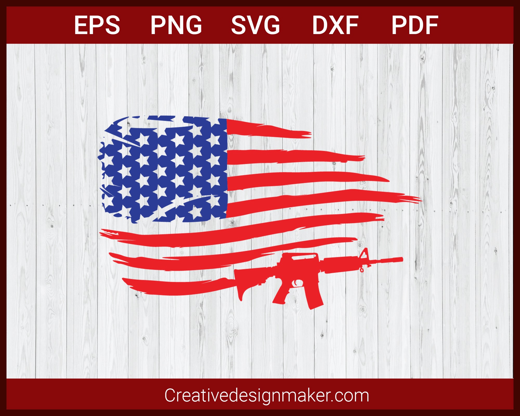USA Flag With AR-15 SVG Cricut Silhouette DXF PNG EPS Cut File