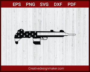 US Gun With American Flag SVG Cricut Silhouette DXF PNG EPS Cut File