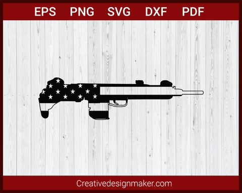 US Gun With American Flag SVG Cricut Silhouette DXF PNG EPS Cut File