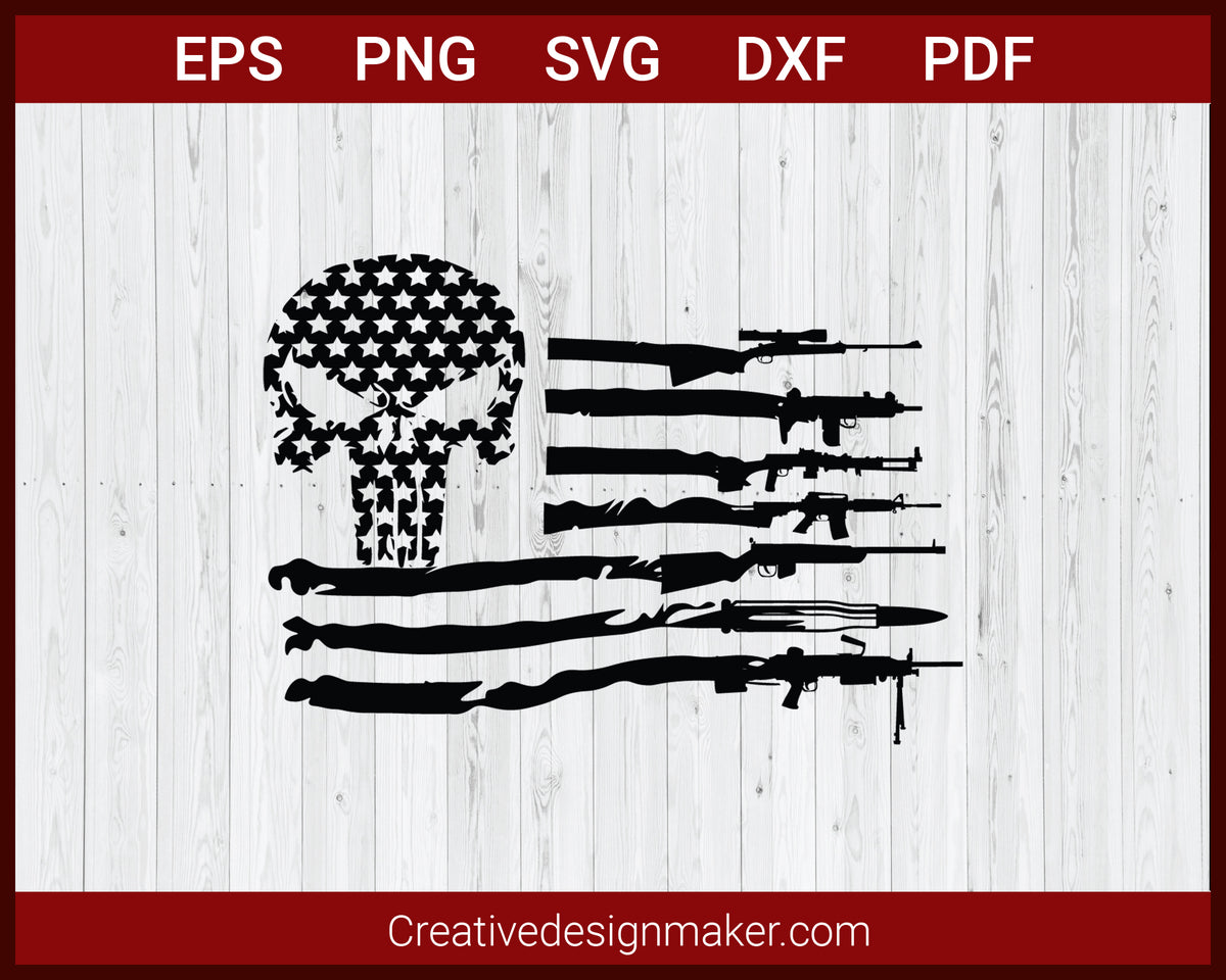 American Flag Punisher Skulls with Gun SVG Cricut Silhouette DXF ...