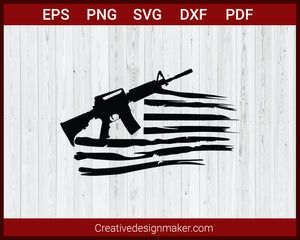 Distressed USA Gun Flag SVG Cricut Silhouette DXF PNG EPS Cut File