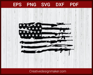 USA Flag with Guns as Stripes SVG Cricut Silhouette DXF PNG EPS Cut File