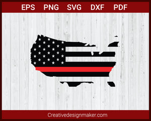 US Flag with the Red Stripe, American Firefighter SVG Cricut Silhouette DXF PNG EPS Cut File
