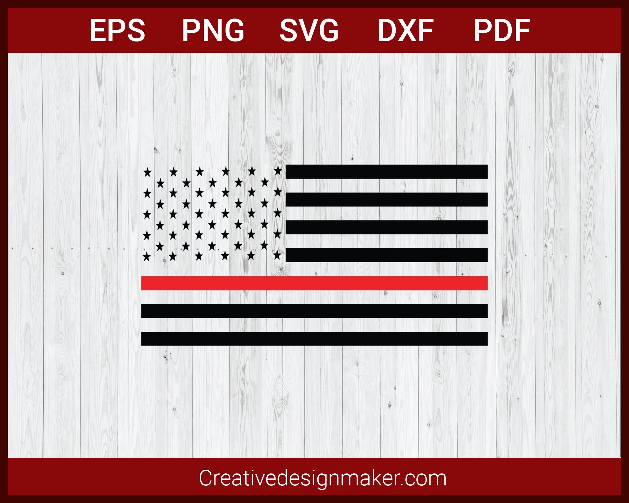 Thin Red Line Flag, American Firefighter SVG Cricut Silhouette DXF PNG EPS Cut File