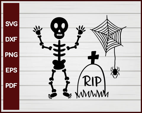 Halloween Skeleton, Spiderweb, Tombstone svg