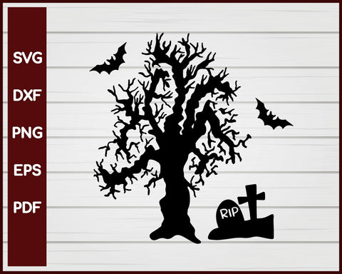 Tree, Bat, Tombstone Halloween svg