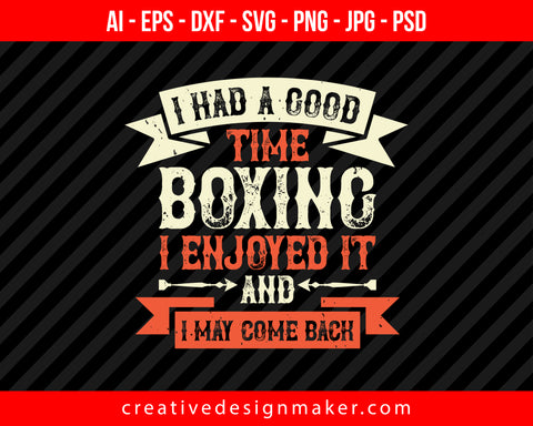 I had a good time boxing. I enjoyed it - and I may come back Print Ready Editable T-Shirt SVG Design!